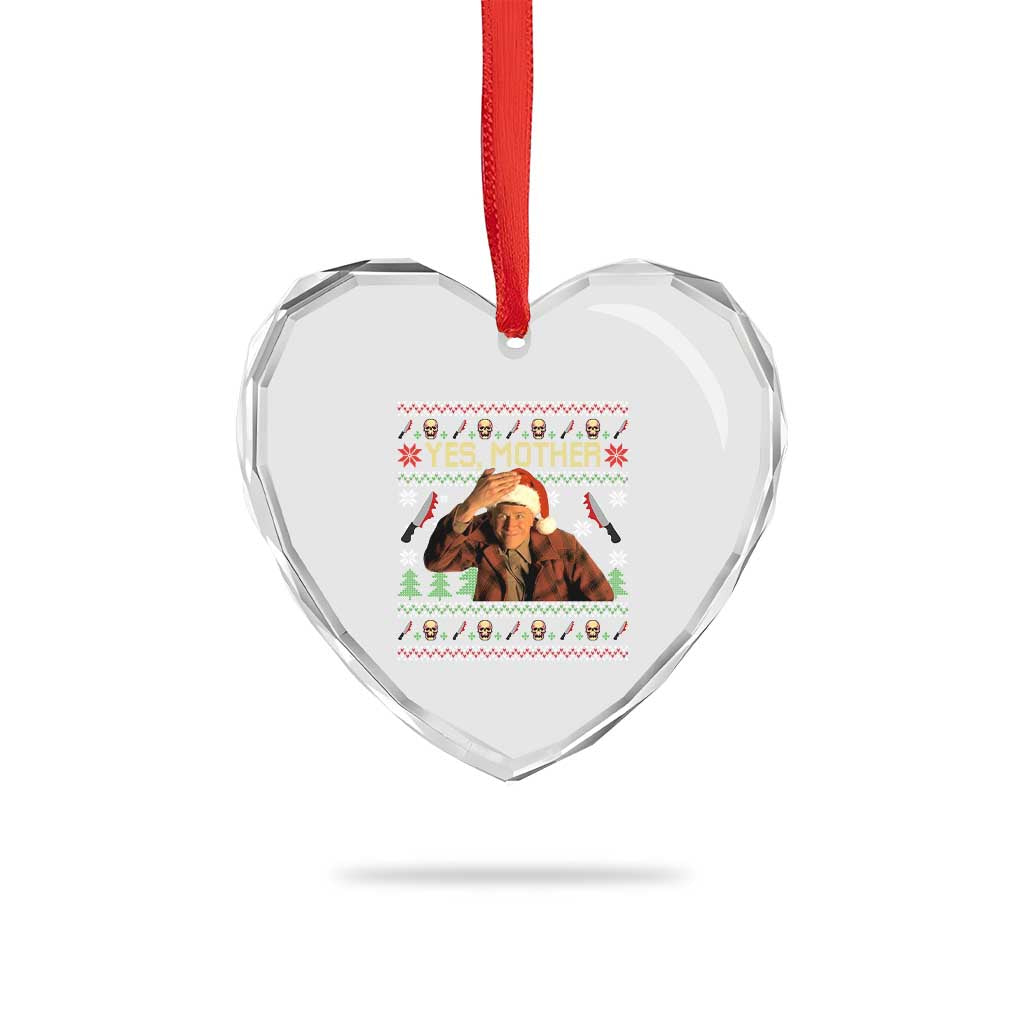 Ed Gein Christmas Heart Crystal Glass Ornament Funny Yes Mother Xmas Serial Killer - Wonder Print Shop