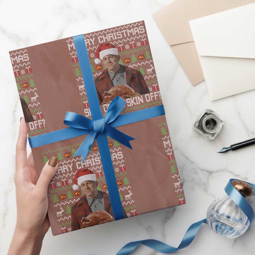Ed Gein Christmas Wrapping Paper Roll Funny Merry Christmas Skin On Or Skin Off Turkey - Wonder Print Shop