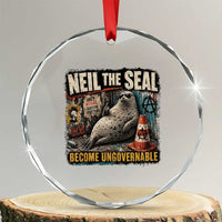 Edgy Neil the Seal Become Ungovernable Graffiti Graphic Crystal Glass Ornament Sarcastic Rebel Viral Chaotic Elephant Seal Sunglasses Meme