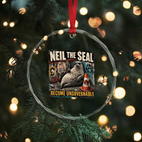 Edgy Neil the Seal Become Ungovernable Graffiti Graphic Crystal Glass Ornament Sarcastic Rebel Viral Chaotic Elephant Seal Sunglasses Meme
