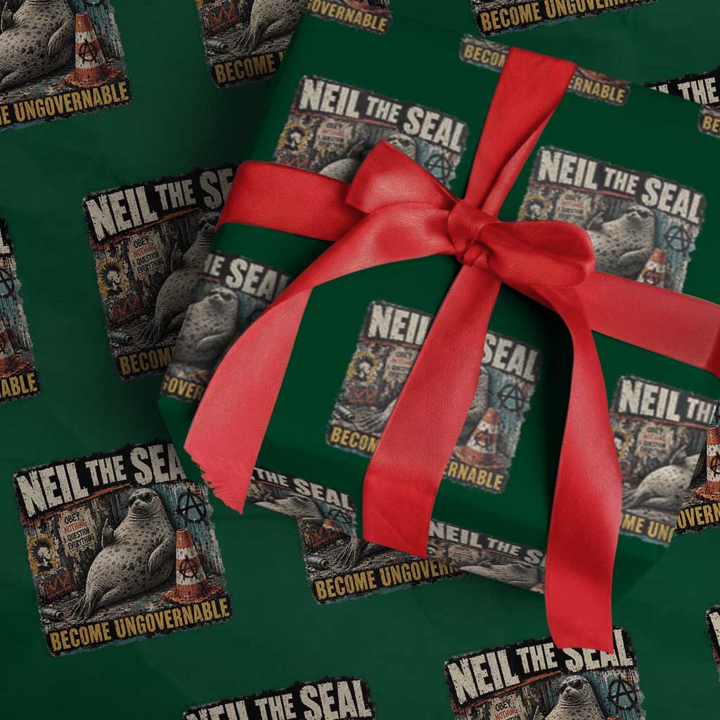 Edgy Neil the Seal Become Ungovernable Graffiti Graphic Wrapping Paper Roll Sarcastic Rebel Viral Chaotic Elephant Seal Sunglasses Meme