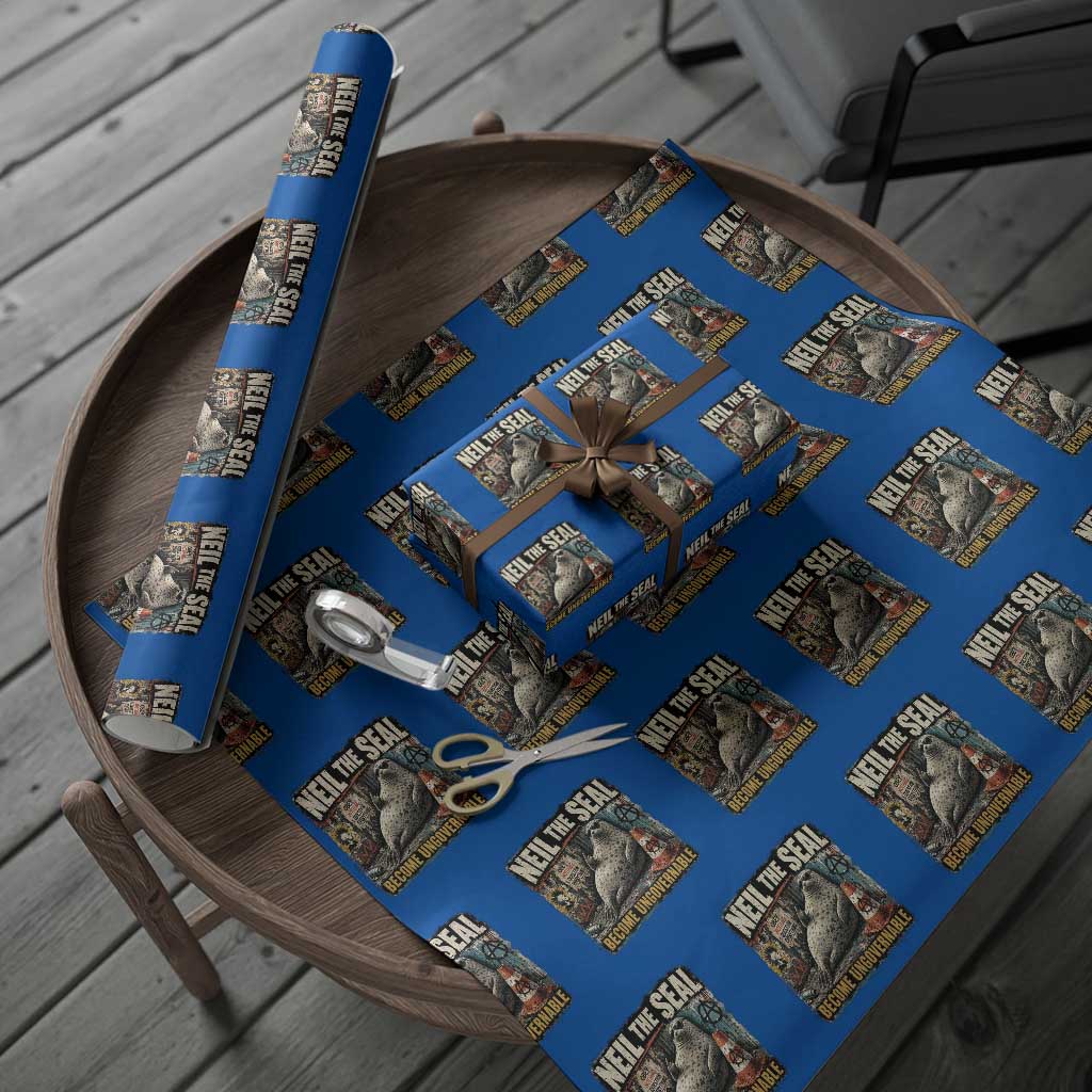 Edgy Neil the Seal Become Ungovernable Graffiti Graphic Wrapping Paper Roll Sarcastic Rebel Viral Chaotic Elephant Seal Sunglasses Meme