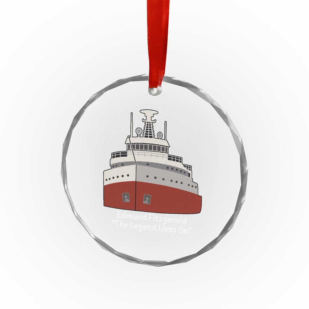 Edmund Fitzgerald Tribute Crystal Glass Ornament The Legend Lives On Great Lakes Freighter Memorial - Wonder Print Shop