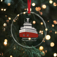 Edmund Fitzgerald Tribute Crystal Glass Ornament The Legend Lives On Great Lakes Freighter Memorial - Wonder Print Shop
