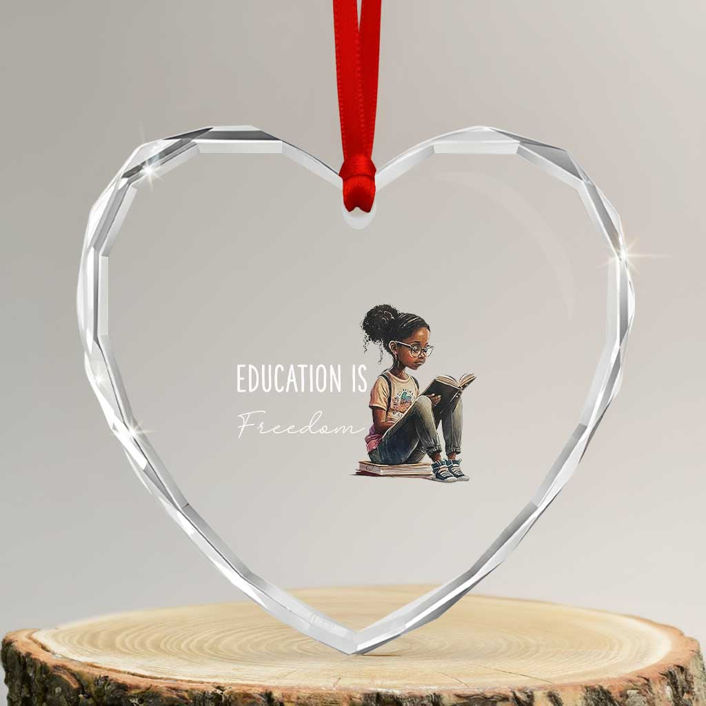 Education Freedom Heart Crystal Glass Ornament Black Teacher Books - Wonder Print Shop
