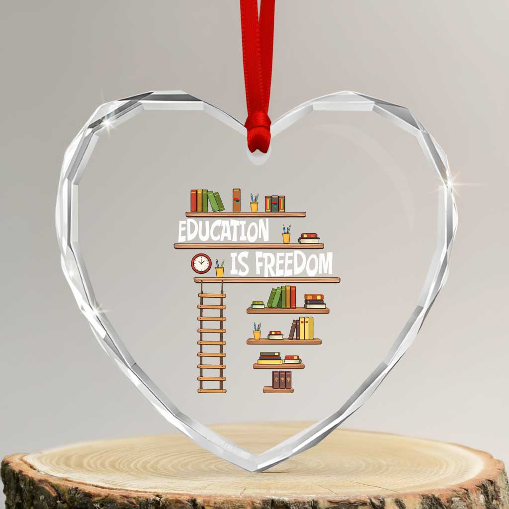 Education Is Freedom Heart Crystal Glass Ornament African American History Africa Map Books - Wonder Print Shop