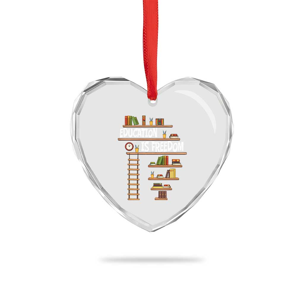 Education Is Freedom Heart Crystal Glass Ornament African American History Africa Map Books - Wonder Print Shop
