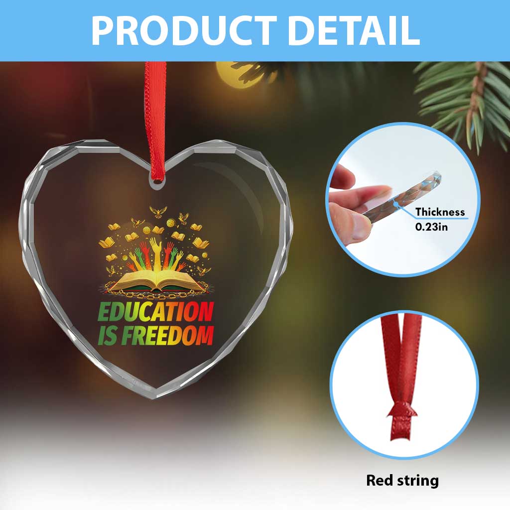 Education Is Freedom Heart Crystal Glass Ornament Black Education Teacher Gift - Wonder Print Shop