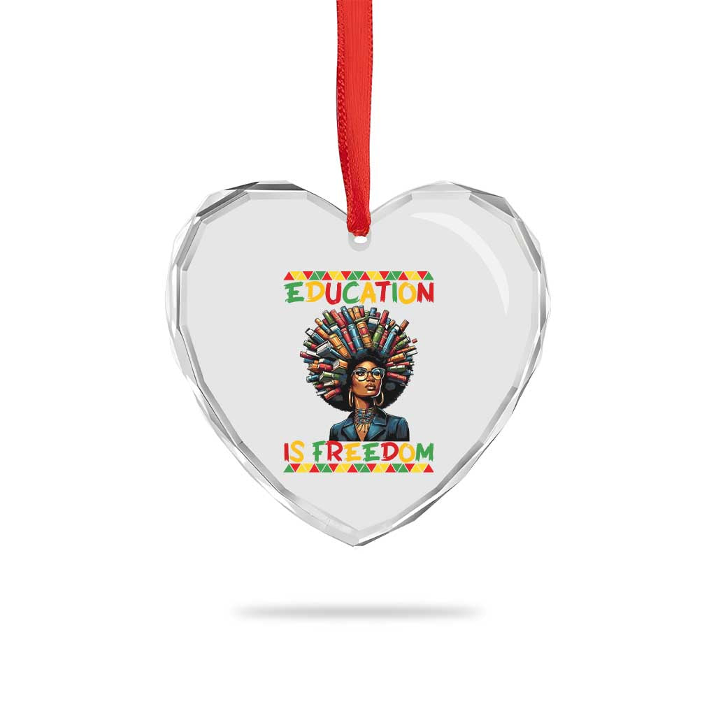Education Is Freedom Heart Crystal Glass Ornament Black History Month Gift For Teachers - Wonder Print Shop
