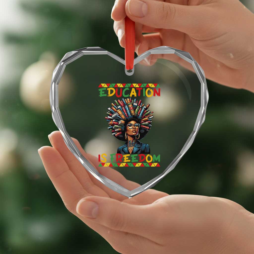 Education Is Freedom Heart Crystal Glass Ornament Black History Month Gift For Teachers - Wonder Print Shop
