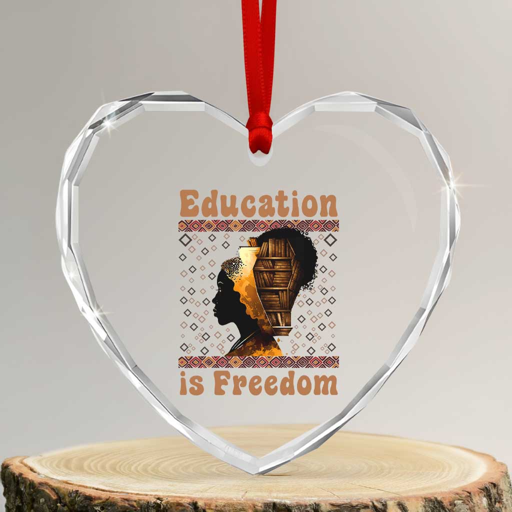 Education Is Freedom Heart Crystal Glass Ornament Black History Women Teacher Gift - Wonder Print Shop