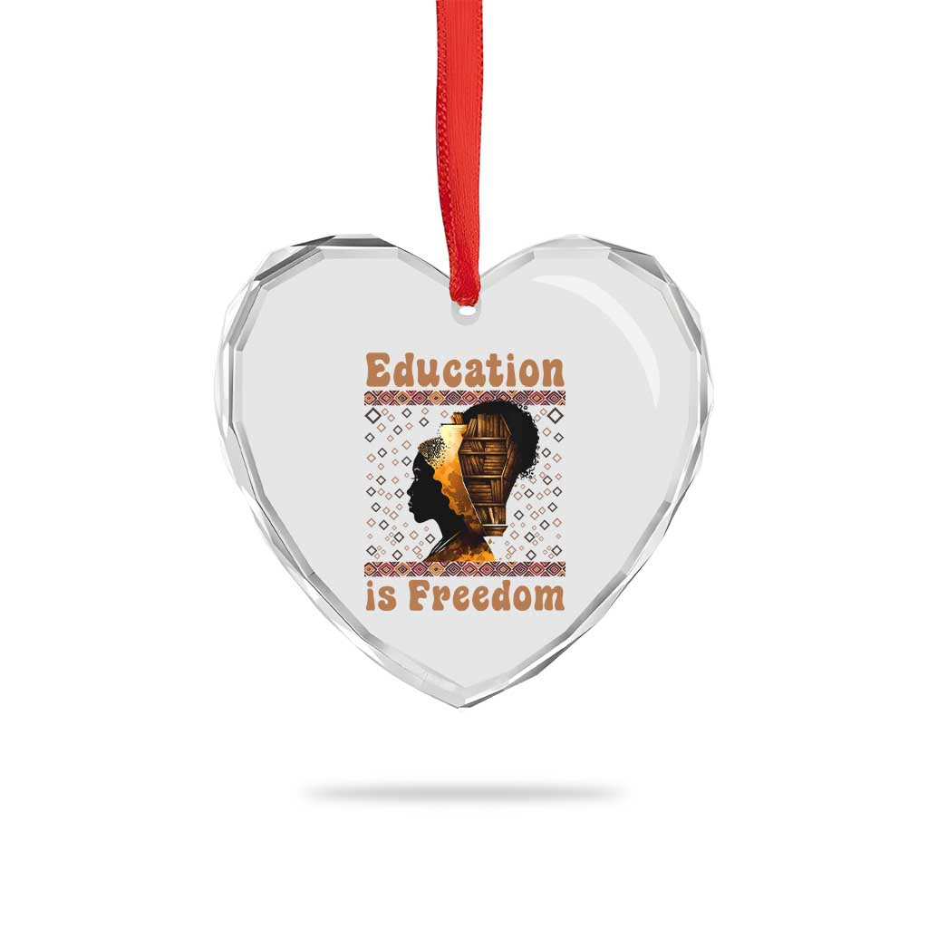 Education Is Freedom Heart Crystal Glass Ornament Black History Women Teacher Gift - Wonder Print Shop