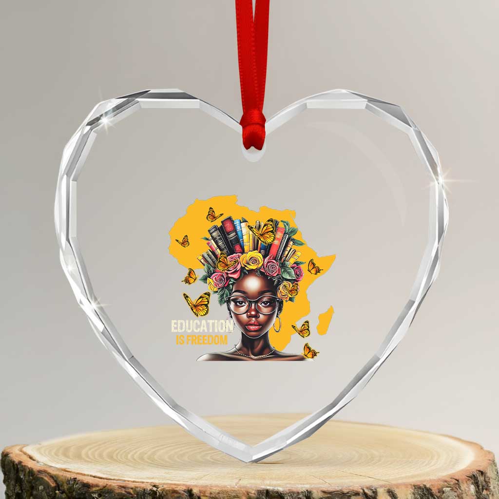 Education Is Freedom Heart Crystal Glass Ornament Black Teacher Books Black History Month - Wonder Print Shop