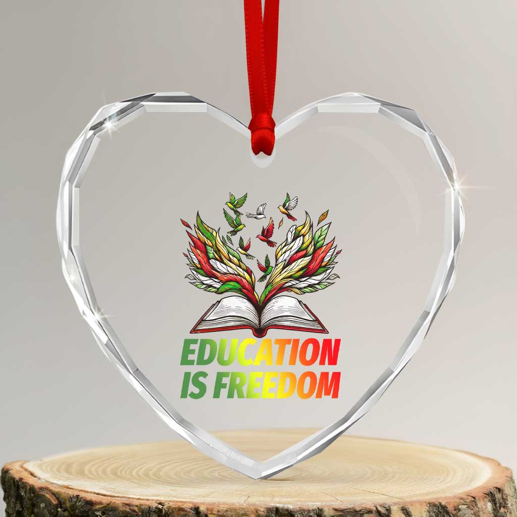 Education Is Freedom Heart Crystal Glass Ornament Inspirational Black Teacher Gift - Wonder Print Shop