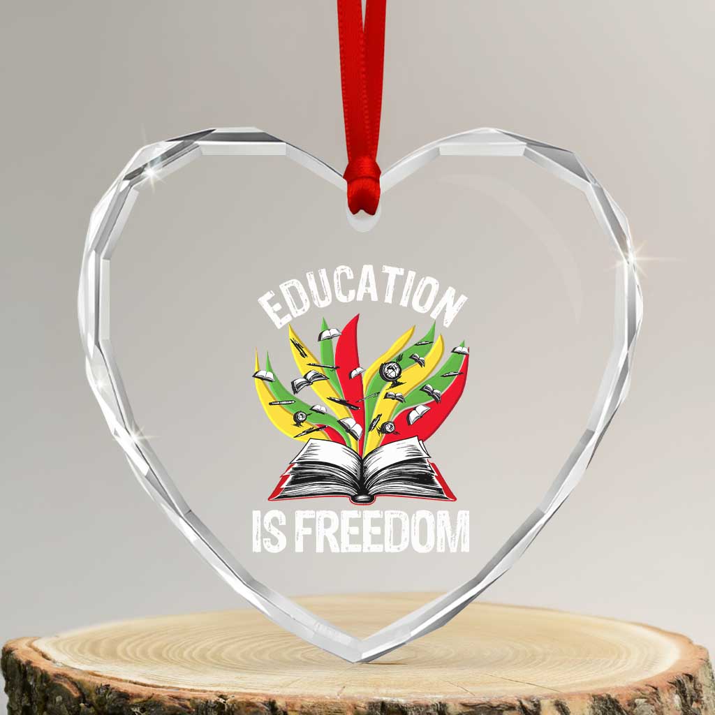 Education Is Freedom Heart Crystal Glass Ornament Teaching Black History Month Books - Wonder Print Shop
