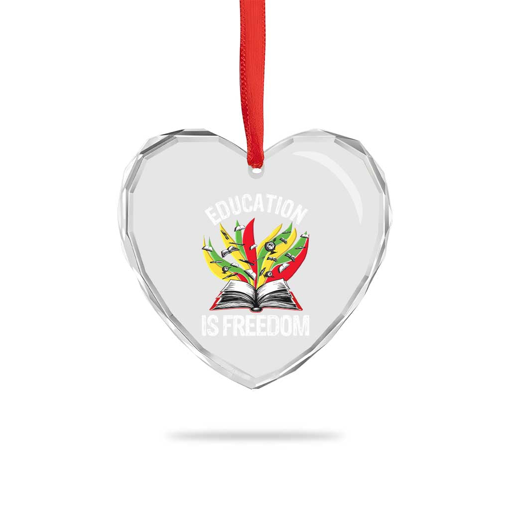 Education Is Freedom Heart Crystal Glass Ornament Teaching Black History Month Books - Wonder Print Shop