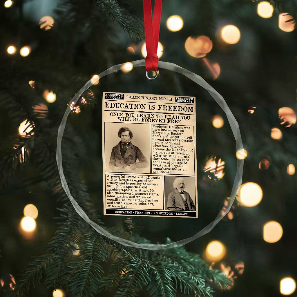 Education Is Freedom Newspaper Crystal Glass Ornament Frederick Douglass Black History Month Gift - Wonder Print Shop