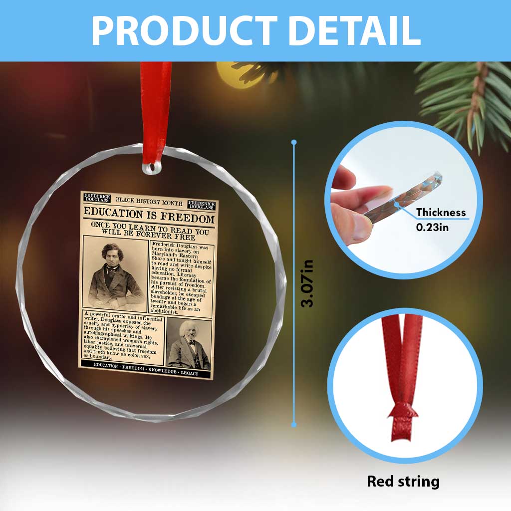 Education Is Freedom Newspaper Crystal Glass Ornament Frederick Douglass Black History Month Gift - Wonder Print Shop