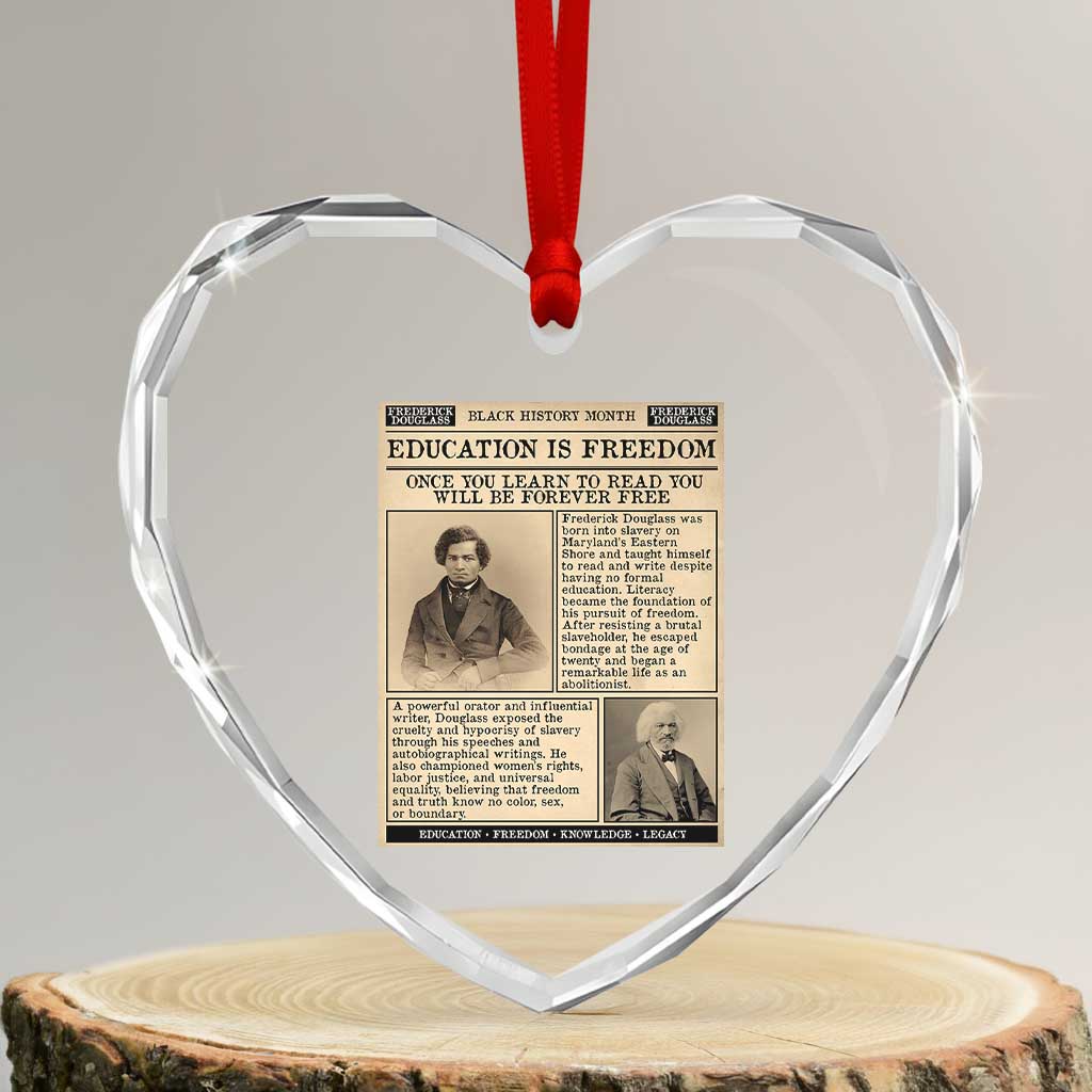 Education Is Freedom Newspaper Heart Crystal Glass Ornament Frederick Douglass Black History Month Gift - Wonder Print Shop
