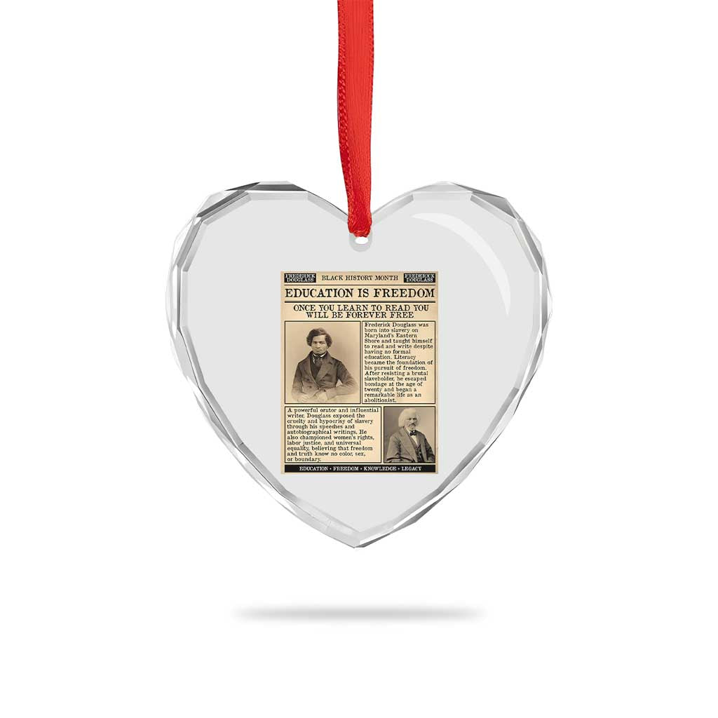 Education Is Freedom Newspaper Heart Crystal Glass Ornament Frederick Douglass Black History Month Gift - Wonder Print Shop