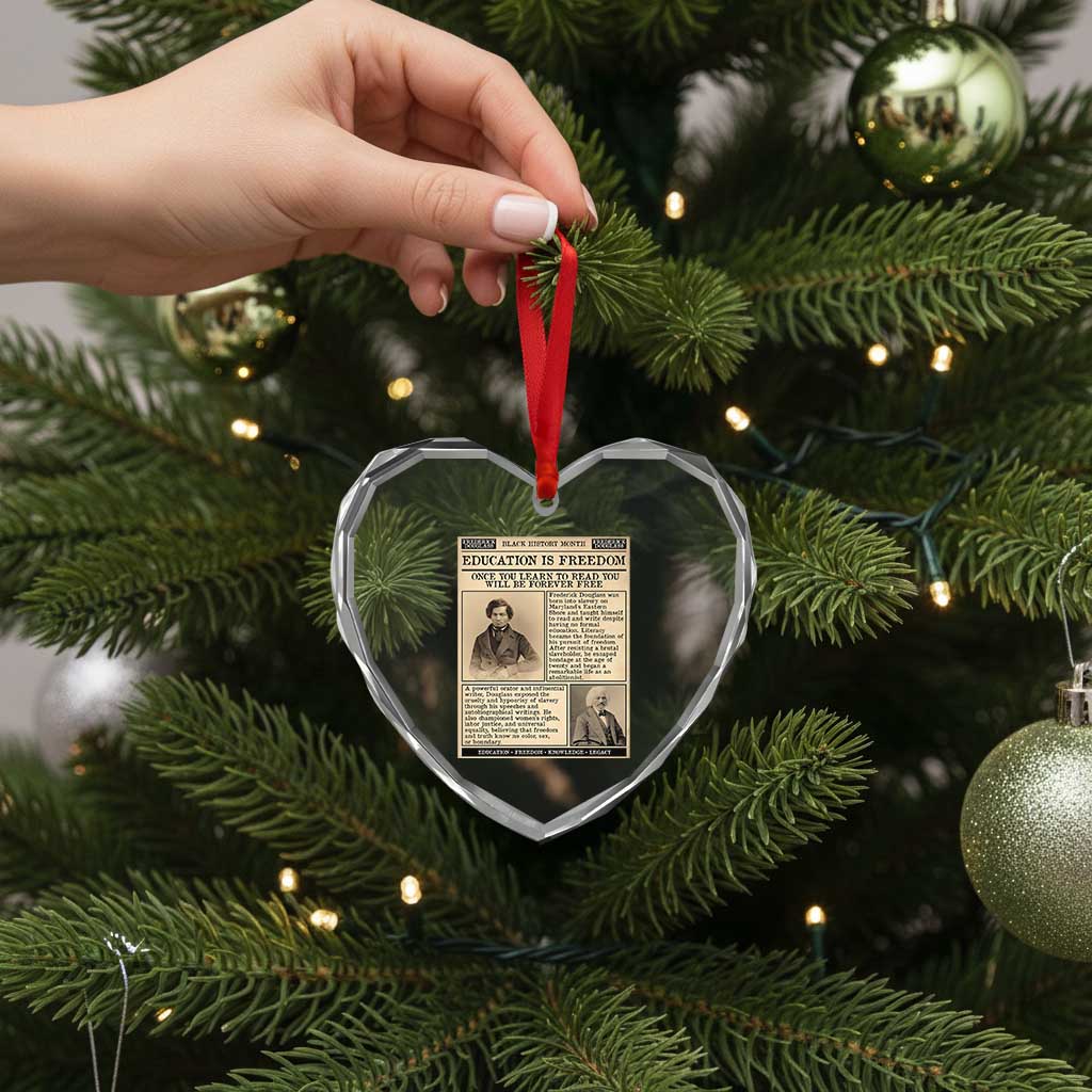 Education Is Freedom Newspaper Heart Crystal Glass Ornament Frederick Douglass Black History Month Gift - Wonder Print Shop