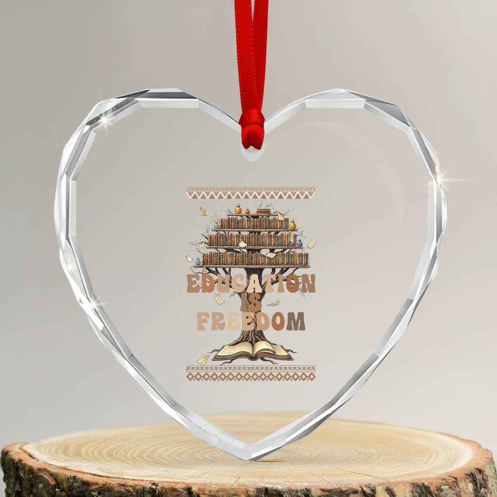 Education Is Freedom Teacher Gift Heart Crystal Glass Ornament Inspirational Africa Map Book Stack - Wonder Print Shop