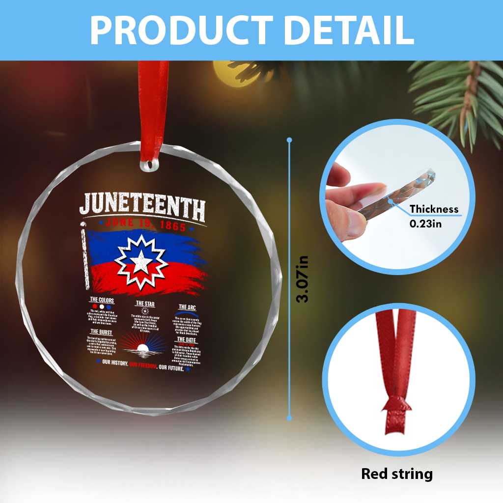 Educational Juneteenth Flag Symbolism Infographic Crystal Glass Ornament Freedom Day June 19 1865 History Meaning