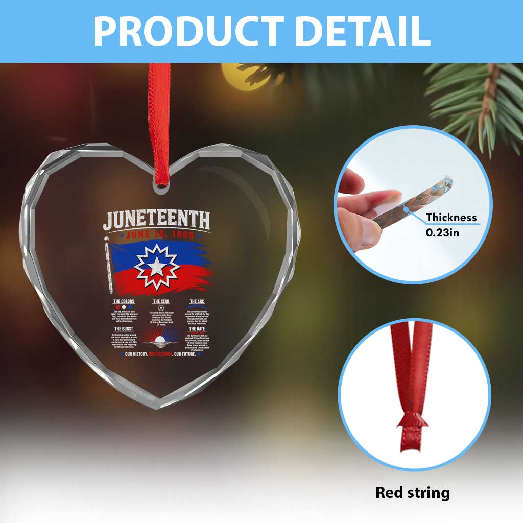 Educational Juneteenth Flag Symbolism Infographic Heart Crystal Glass Ornament Freedom Day June 19 1865 History Meaning