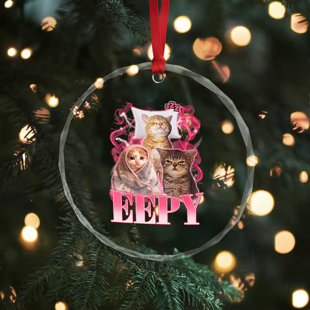 Eepy Sleepy Cats Y2K Bootleg Meme Graphic Crystal Glass Ornament Funny Internet Culture Humor