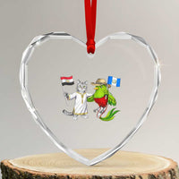 Egypt and Guatemala Friendship Heritage Pride Heart Crystal Glass Ornament Cute Cat and Quetzal Holding Flag