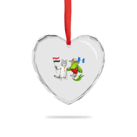 Egypt and Guatemala Friendship Heritage Pride Heart Crystal Glass Ornament Cute Cat and Quetzal Holding Flag