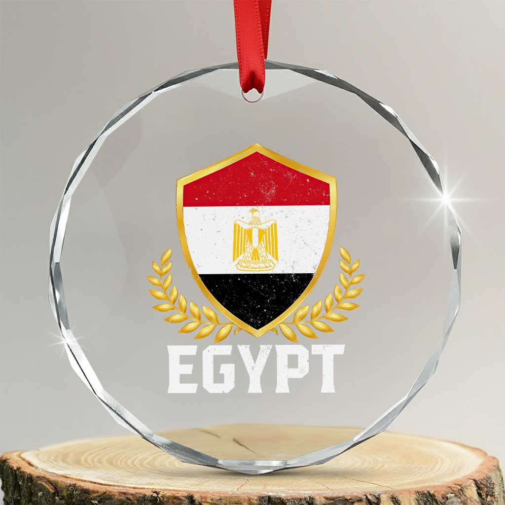 Egypt Coat of Arms Gold Shield Crest Crystal Glass Ornament Patriotic Egyptian Flag Heritage Pride
