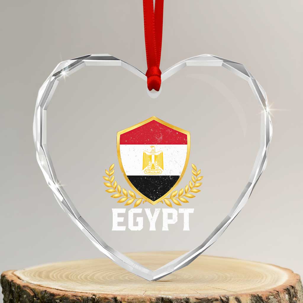 Egypt Coat of Arms Gold Shield Crest Heart Crystal Glass Ornament Patriotic Egyptian Flag Heritage Pride