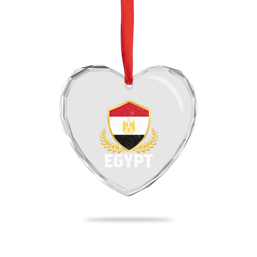 Egypt Coat of Arms Gold Shield Crest Heart Crystal Glass Ornament Patriotic Egyptian Flag Heritage Pride