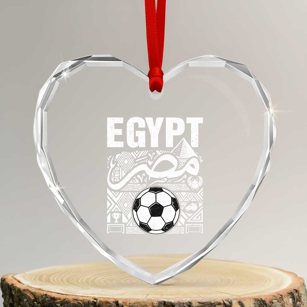Egypt Soccer Misr Pride Arabic Calligraphy Heart Crystal Glass Ornament Egyptian Football Fans Ancient Pyramid Heritage Graphic