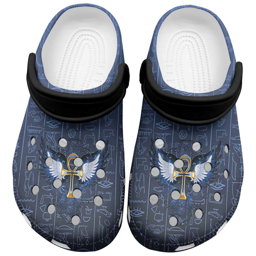Egyptian Ankh Clogs Shoes Egypt Hieroglyphs Pattern - Wonder Print Shop