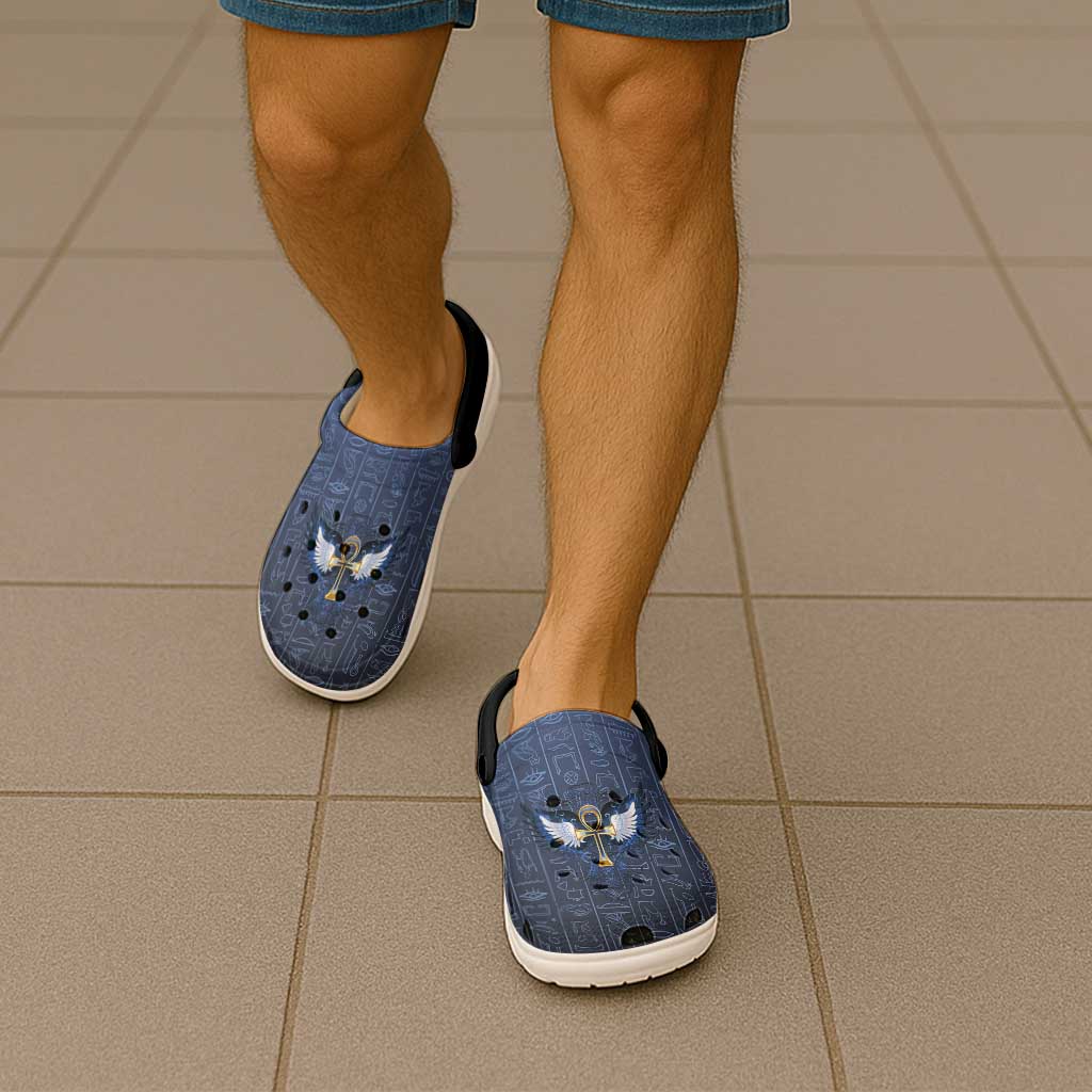 Egyptian Ankh Clogs Shoes Egypt Hieroglyphs Pattern - Wonder Print Shop