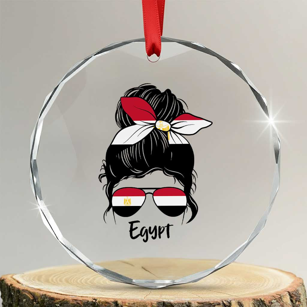 Egyptian Flag Messy Bun Girl Crystal Glass Ornament Patriotic Egypt Women