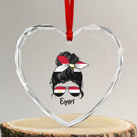Egyptian Flag Messy Bun Girl Heart Crystal Glass Ornament Patriotic Egypt Women