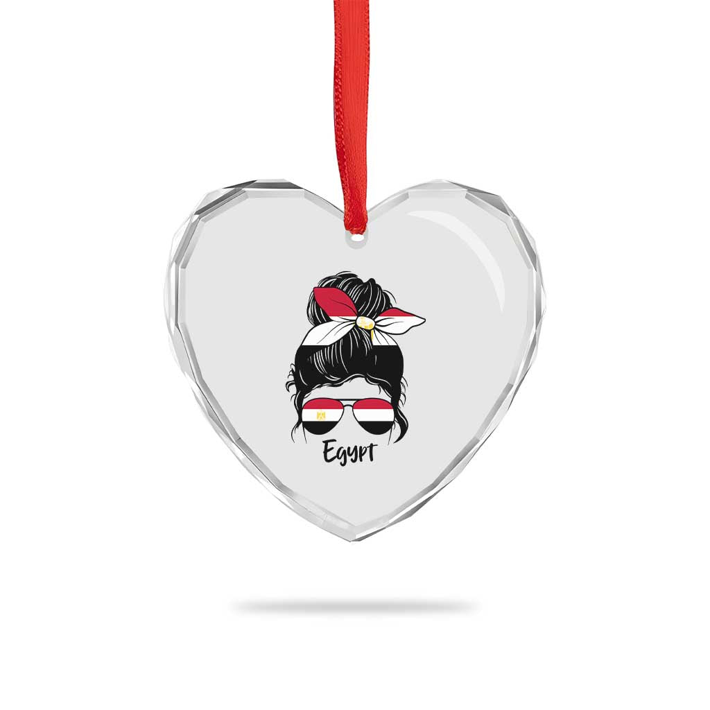 Egyptian Flag Messy Bun Girl Heart Crystal Glass Ornament Patriotic Egypt Women