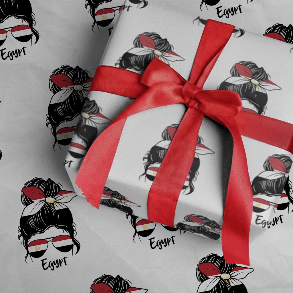 Egyptian Flag Messy Bun Girl Wrapping Paper Roll Patriotic Egypt Women