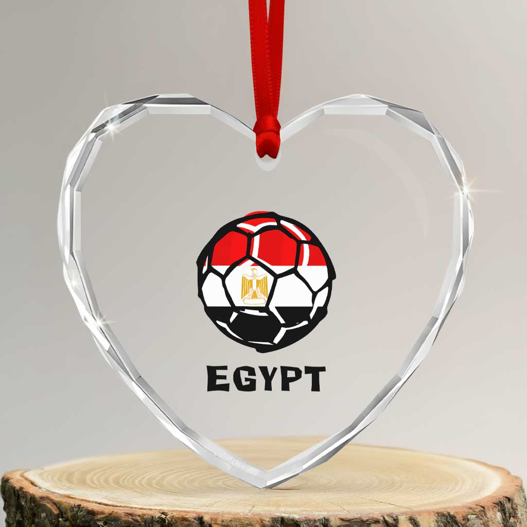 Egyptian Flag Soccer Ball Graphic Heart Crystal Glass Ornament Egypt Pride Sports Football Fans Match Day