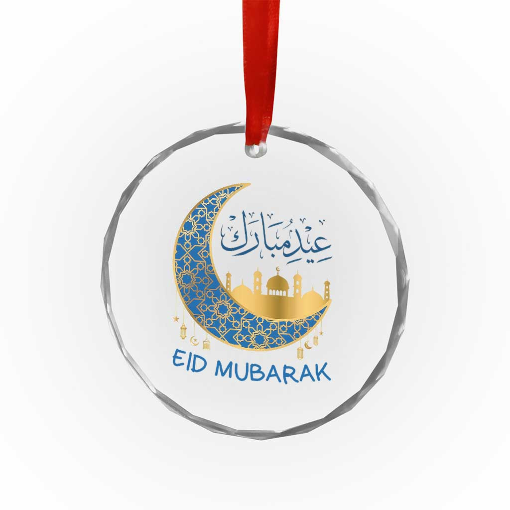 Eid Mubarak Crescent Moon Mosque Crystal Glass Ornament Arabic Calligraphy Islamic Celebration Gift