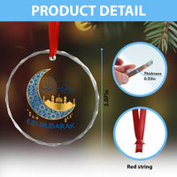 Eid Mubarak Crescent Moon Mosque Crystal Glass Ornament Arabic Calligraphy Islamic Celebration Gift