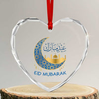 Eid Mubarak Crescent Moon Mosque Heart Crystal Glass Ornament Arabic Calligraphy Islamic Celebration Gift