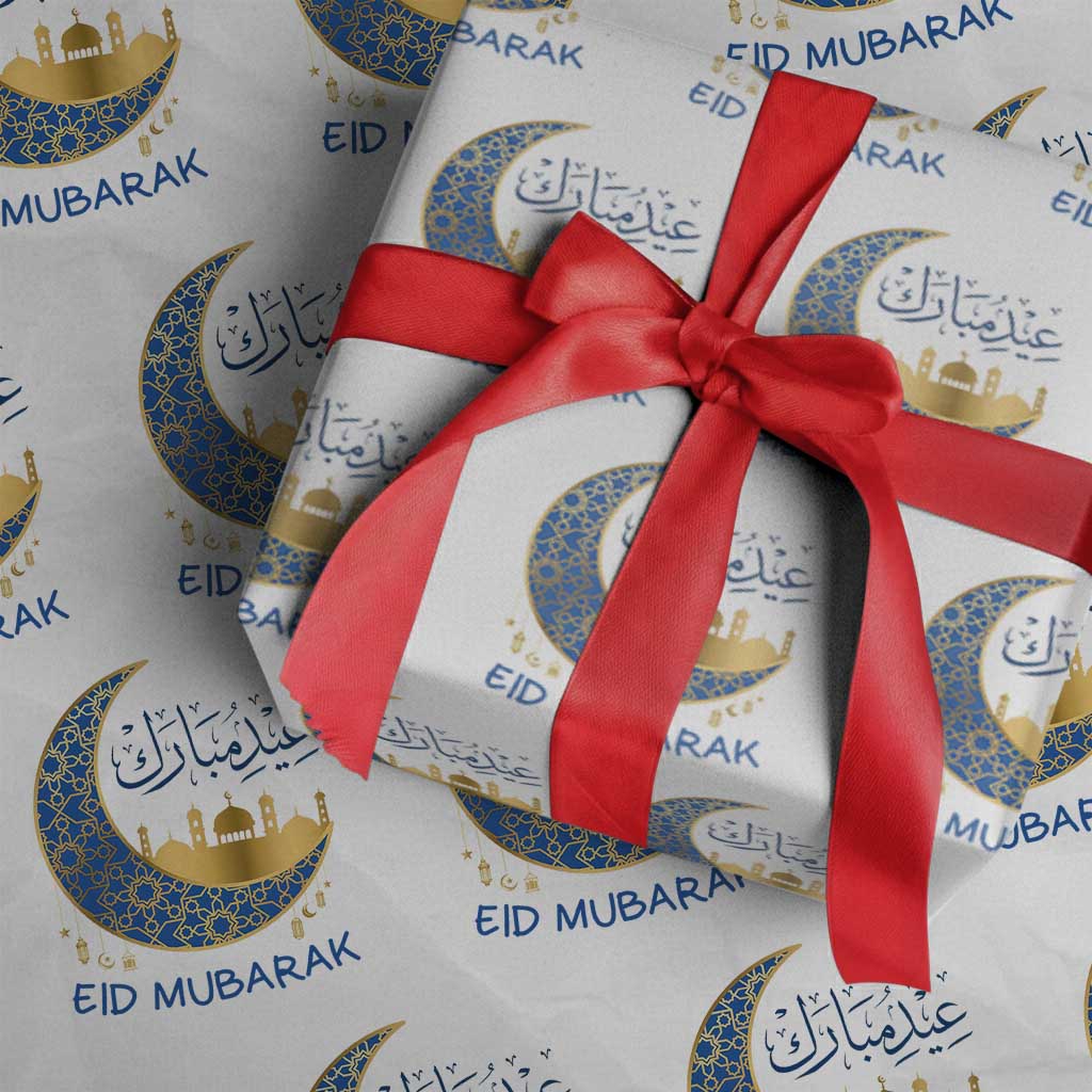 Eid Mubarak Crescent Moon Mosque Wrapping Paper Roll Arabic Calligraphy Islamic Celebration Gift