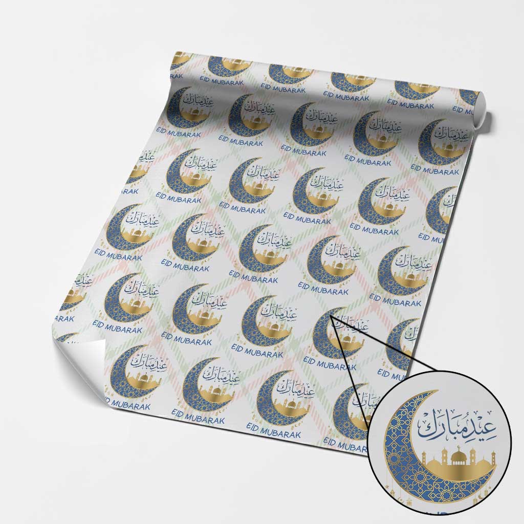 Eid Mubarak Crescent Moon Mosque Wrapping Paper Roll Arabic Calligraphy Islamic Celebration Gift