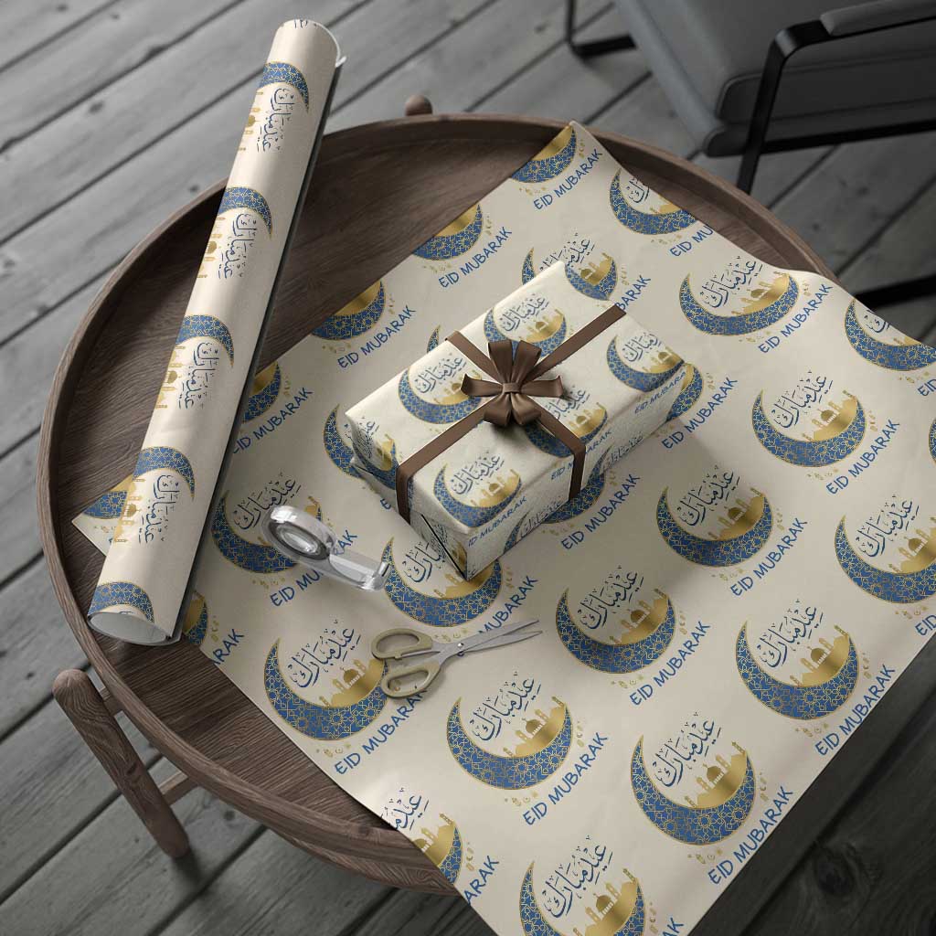 Eid Mubarak Crescent Moon Mosque Wrapping Paper Roll Arabic Calligraphy Islamic Celebration Gift
