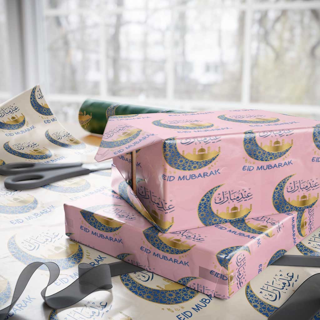 Eid Mubarak Crescent Moon Mosque Wrapping Paper Roll Arabic Calligraphy Islamic Celebration Gift
