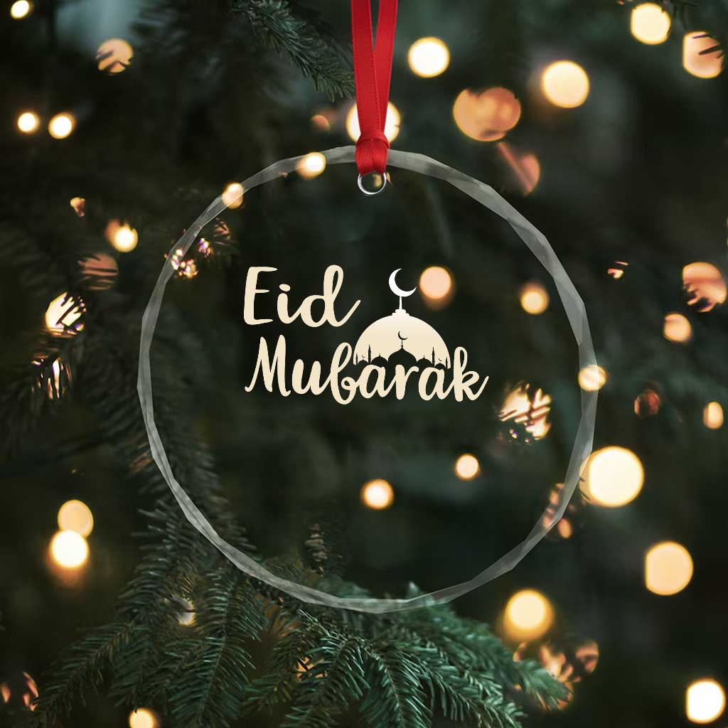Eid Mubarak Mosque Silhouette Crystal Glass Ornament Islamic Holiday Celebration